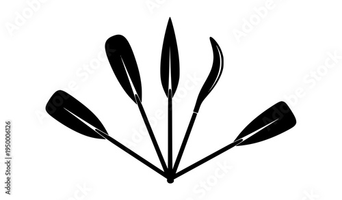 Kayak and canoe paddle silhouette collection with various blade designs water sport vector isolated on white