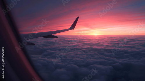 Wallpaper Mural Airplane wing soaring through vibrant sunset above clouds Torontodigital.ca