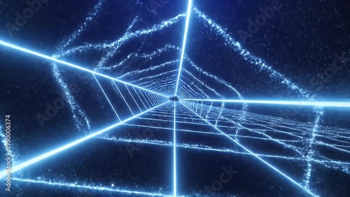 Infinite blue neon light tunnel, perspective, abstract, digital art