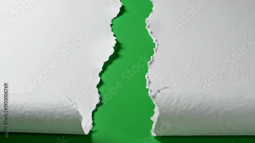 Torn white paper revealing a vibrant green background underneath