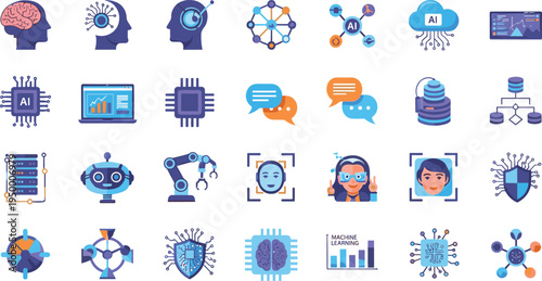 Cyber Security and Data Protection Icon Set, Network Safety Firewall Cloud Security and Hacker Vector Illustration