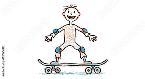 Cartoon Smiling Boy Riding Skateboard Fun Sport Activity Illustration