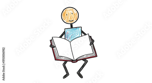 Cartoon Stick Figure Reading Big Open Book Education Learning Concept