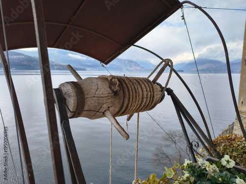 Old winch of St. Caterina Heremitage in Leggiuno , Italy