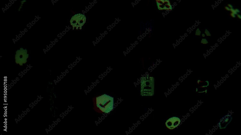 Animation of terminal icons with a green matrix. Hacker's interface for ...