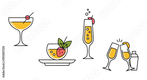 Sparkling Wine Cocktail Line modern colorful abstract style illustration