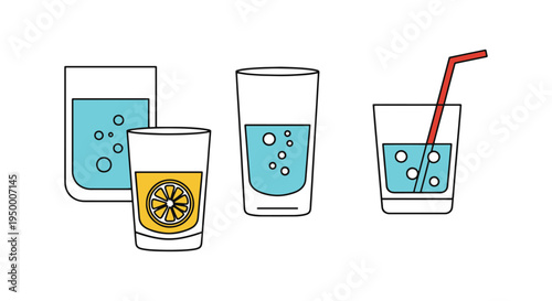 Sparkling Water Glass Line art minimal bold abstract illustration