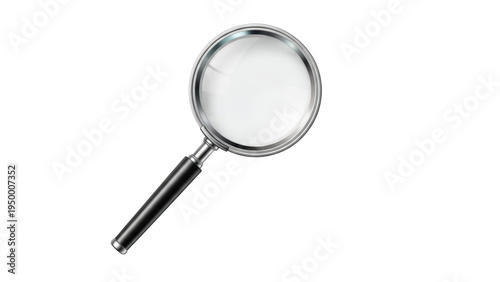 Close-up view of a magnifying glass isolated on transparent background