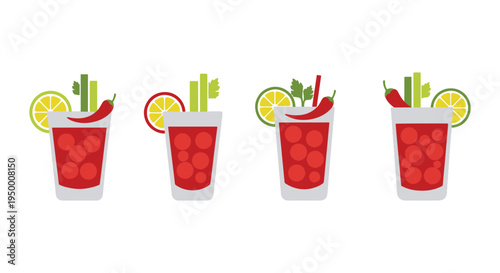 Spicy Bloody Mary Line art dynamic contemporary abstract color vector