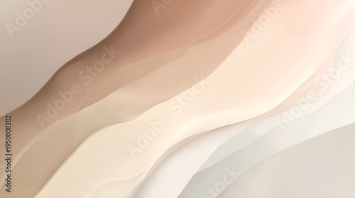 Layers of flowing organic shapes creating a soft abstract background with an elegant subtle gradient of neutral and beige tones, representing harmony and fluidity