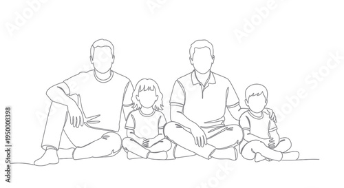 Black and White Line Art of a Family Sitting Together