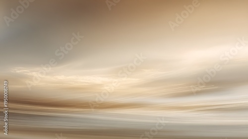 Warm abstract landscape with soft horizon lines, blurred motion creating serene curves and a gradient sky transitioning from light to dark cream tones