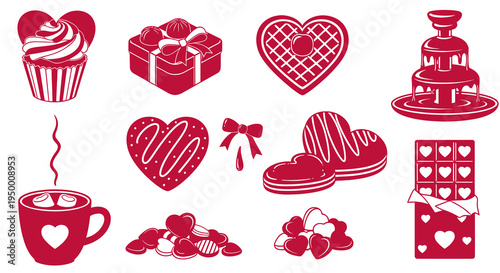 Valentine's Day Sweets Chocolate Icons Red Vector Art