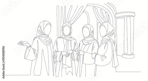 Muslim Women in Hijab, Line Art, Elegant Women, Fashionable Style