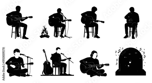 Black  White Silhouette of Guitarists Performing Music