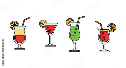 Pina Colada Martini Line art minimal dynamic abstract color vector