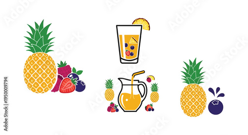 Pineapple Berry Juice Line art abstract color harmony illustration