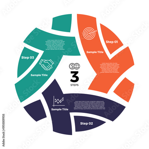 Circle chart infographic template with 3 options for presentations. venn diagram triangle 3 parts, options, steps, process. vector editable