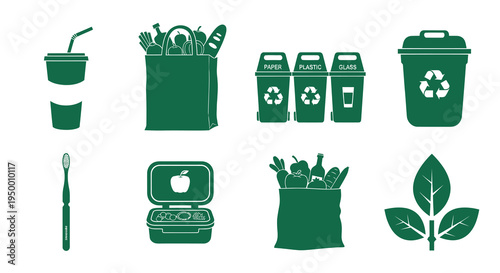 Eco-friendly green vector icons for recycling and sustainability