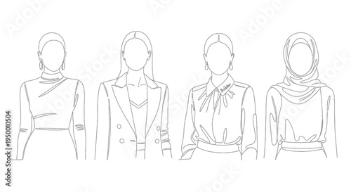 Minimalist Line Art Women Business Fashion Female Figures Diverse
