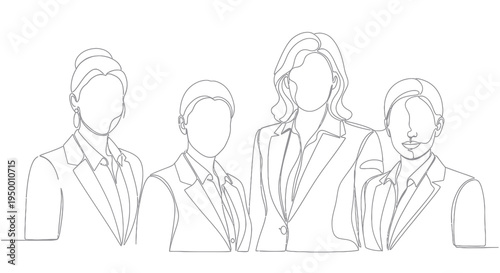 Business women team, continuous line art, vector illustration