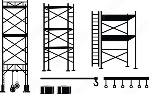 Energy and power industry icon set featuring black silhouettes of solar panels wind turbines hydroelectric dams high voltage transmission towers and renewable electricity symbols.