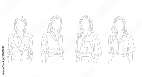 Business Women Fashion Line Art Vector - Professional Attire