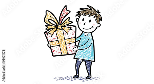 Child holding gift box celebration birthday present happy kid illustration
