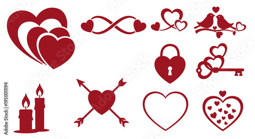 Red Hearts Valentine's Day Symbols Vector Art Collection