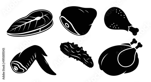 Black and White Icons of Meat and Poultry Products