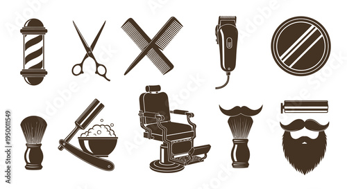 Barber Shop Icons - Vintage Style Vector Set
