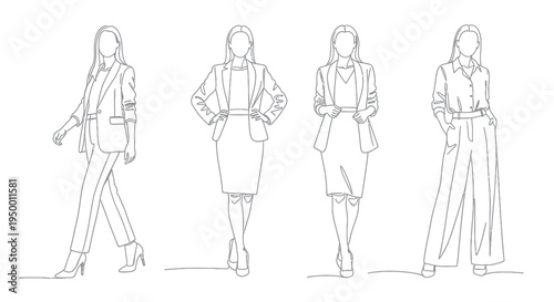 Business Women Fashion Line Art - Professional Attire for Female Executives