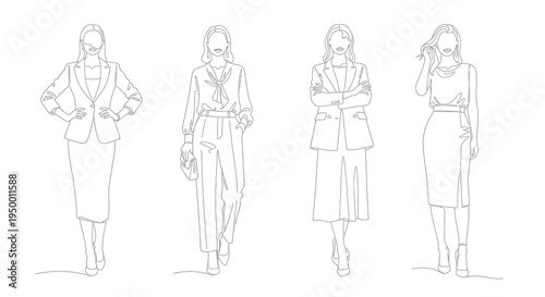 Business Women Fashion Line Art - Professional Attire Illustration