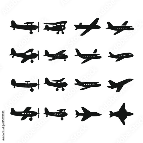 Various airplanes and jets flying in different directions