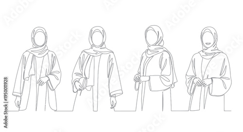 Minimalist Line Art Hijab Women Fashion Islamic Modesty Style