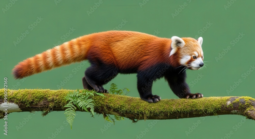 Fototapeta premium Cute Red Panda Walking on Tree Branch in Natural Habitat for Wildlife Photography
