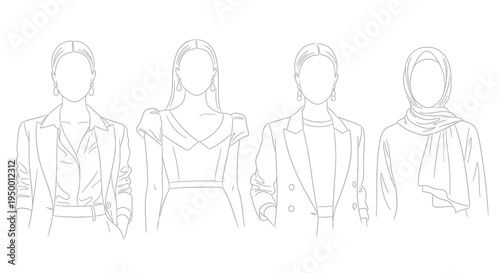 Fashion Line Art: Diverse Women's Business and Formal Attire