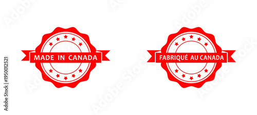 Official Canadian Origin Seals Classic Red Badges for Products Manufactured in Canada, Featuring English and French Text
