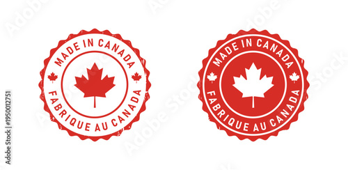 Made in Canada / Fabriqué au Canada Maple Leaf Seal Badge – Red Canadian Quality Stamp Labels