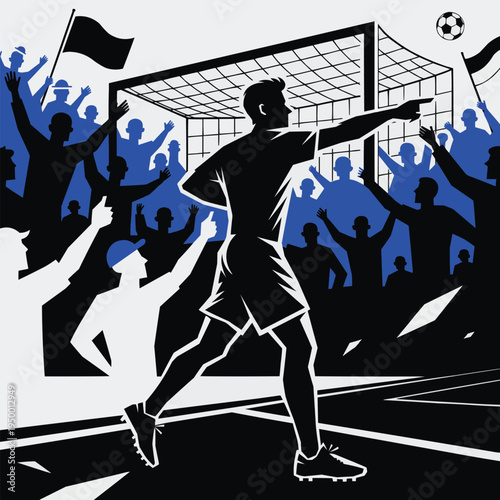 Football Goal Celebration Pointing Pose Silhouette Vector Illustration