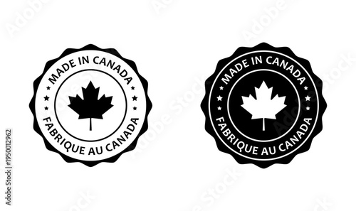 Made in Canada / Fabriqué au Canada Maple Leaf Seal Badge – Black and White Canadian Quality Label Set