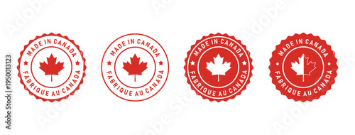 Made in Canada Stamp Badge with Maple Leaf – Canadian Manufacturing Label Vector