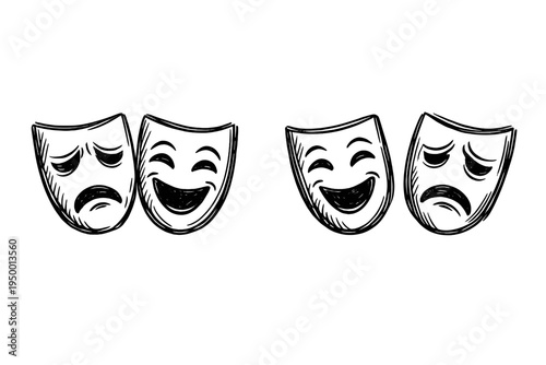 Hand-drawn sketch of comedy and tragedy theater masks