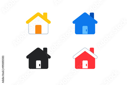 A set of four flat house icons in various color combinations