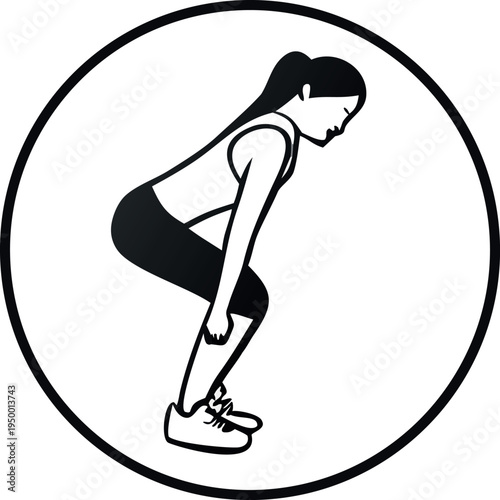 Woman Squat Exercise Icon Black and White Fitness Illustration