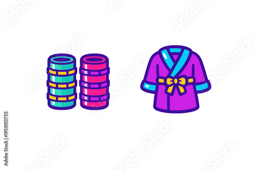 A set of colorful vector icons featuring hair rollers and a purple