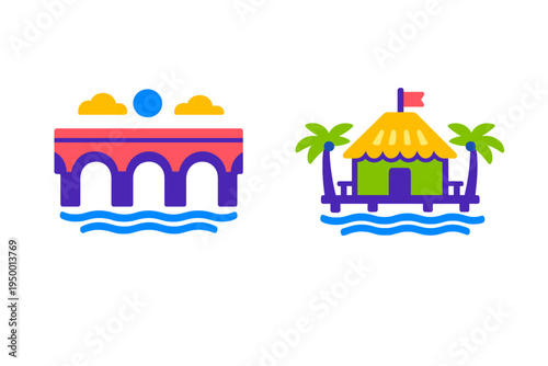 A set of two flat design vector icons featuring a stylized arched