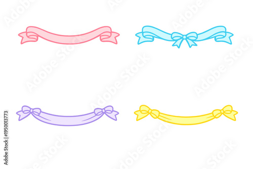 Collection of four pastel ribbon banners with decorative bows in