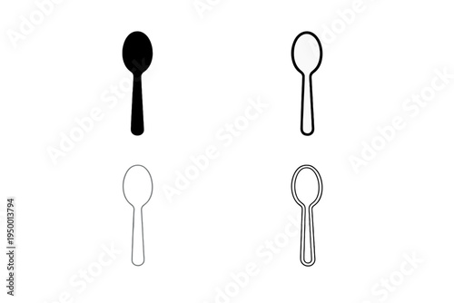 Collection of four minimalist spoon icons presented in various styles