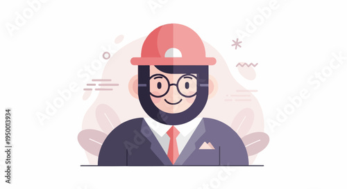 Flat design illustration of a bearded person in a suit and hat